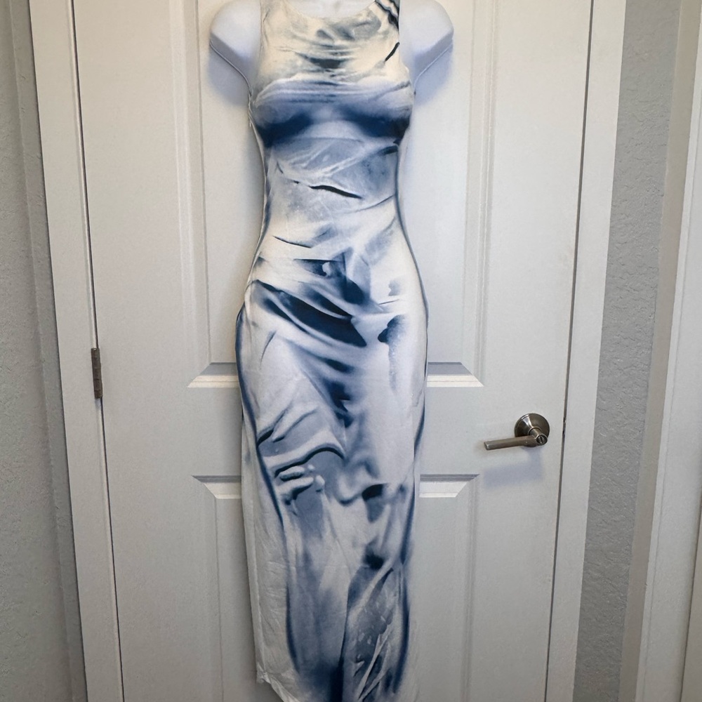 SHEIN Navy and White Swirl Midi Dress